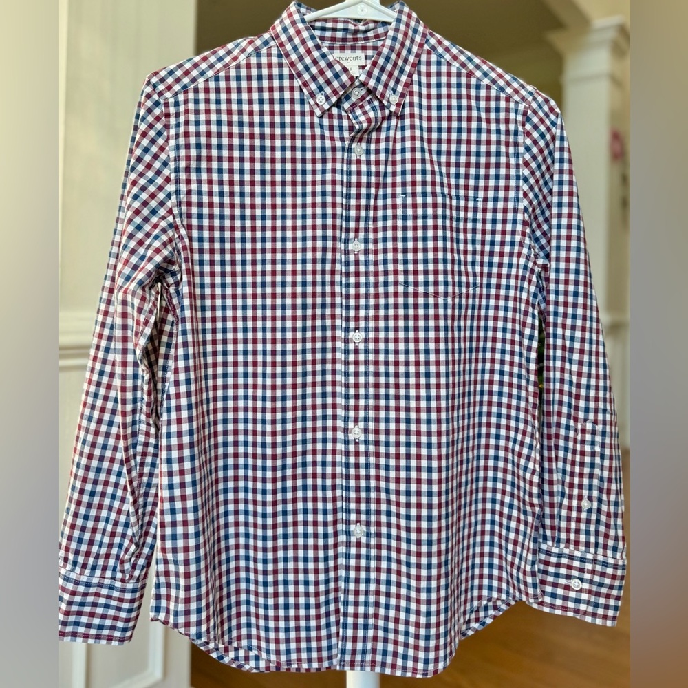 Boys Crewcuts Red, White and Blue Checkered Button Down Shirt